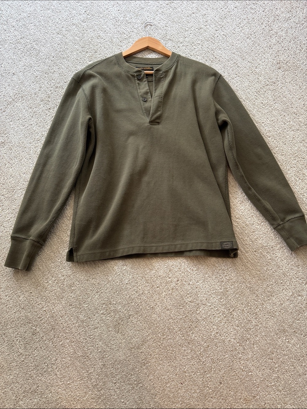 Filson Olive Green Waffle Henley Long Sleeve Shirt